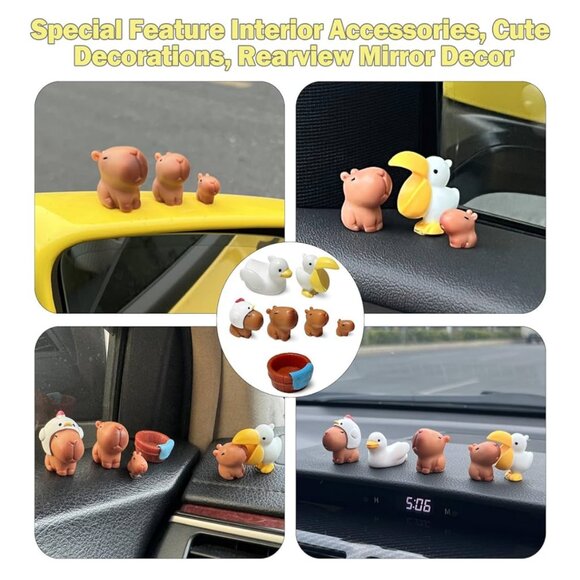 7pc Cute Capybara Car Dashboard Rearview Mirror Ornaments Funny Decor Desktop - Picture 3 of 8